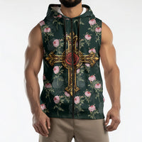 Rosicrucian Order Rose Cross Sleeveless Zip Hoodie Gothic Baroque Crucifix Vintage Floral