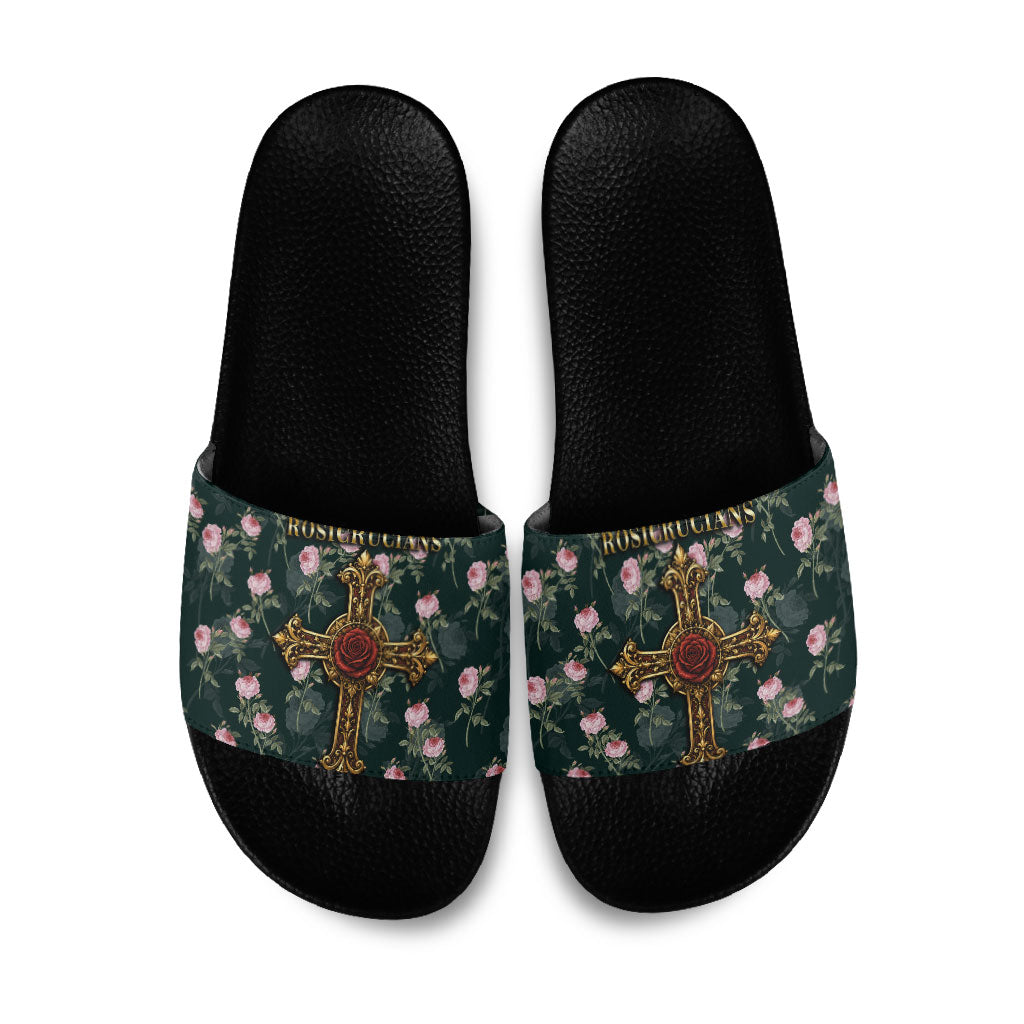 Rosicrucian Order Rose Cross Slide Sandals Gothic Baroque Crucifix Vintage Floral