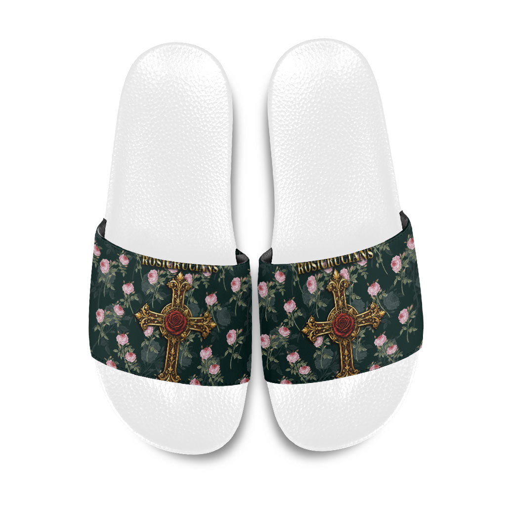 Rosicrucian Order Rose Cross Slide Sandals Gothic Baroque Crucifix Vintage Floral