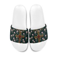 Rosicrucian Order Rose Cross Slide Sandals Gothic Baroque Crucifix Vintage Floral