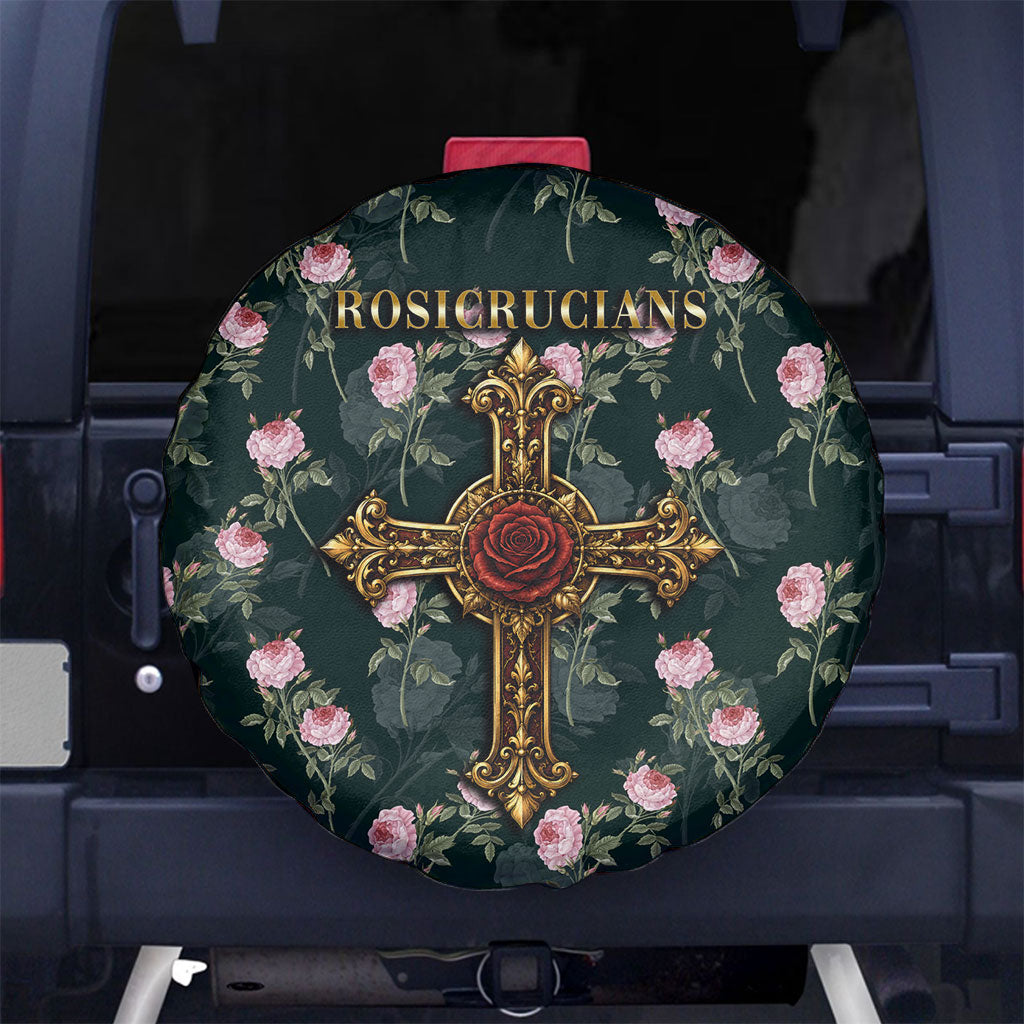 Rosicrucian Order Rose Cross Spare Tire Cover Gothic Baroque Crucifix Vintage Floral