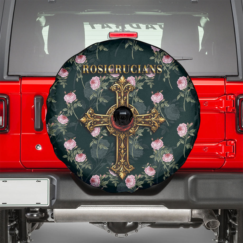Rosicrucian Order Rose Cross Spare Tire Cover Gothic Baroque Crucifix Vintage Floral