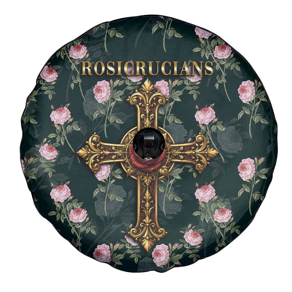 Rosicrucian Order Rose Cross Spare Tire Cover Gothic Baroque Crucifix Vintage Floral