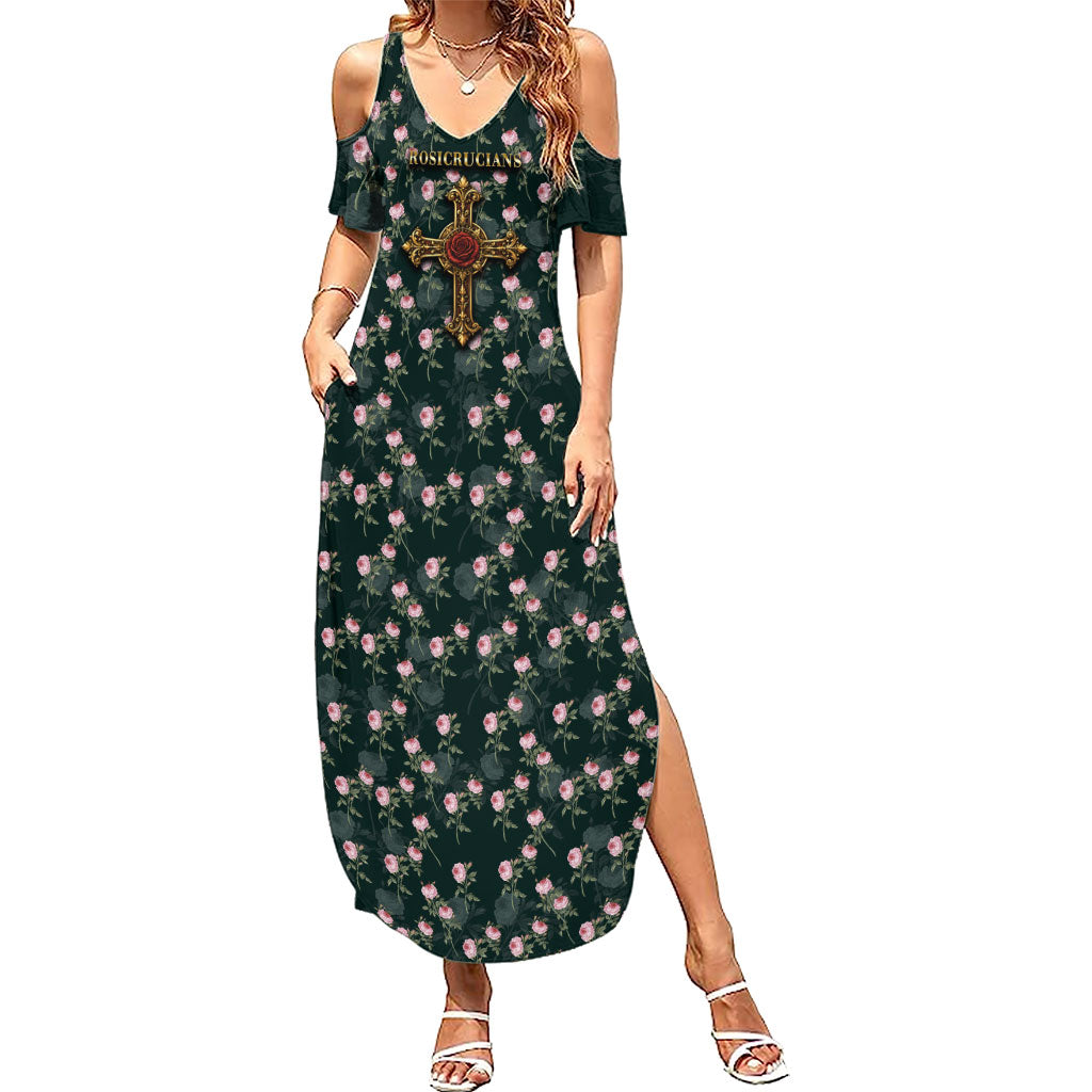 Rosicrucian Order Rose Cross Summer Maxi Dress Gothic Baroque Crucifix Vintage Floral