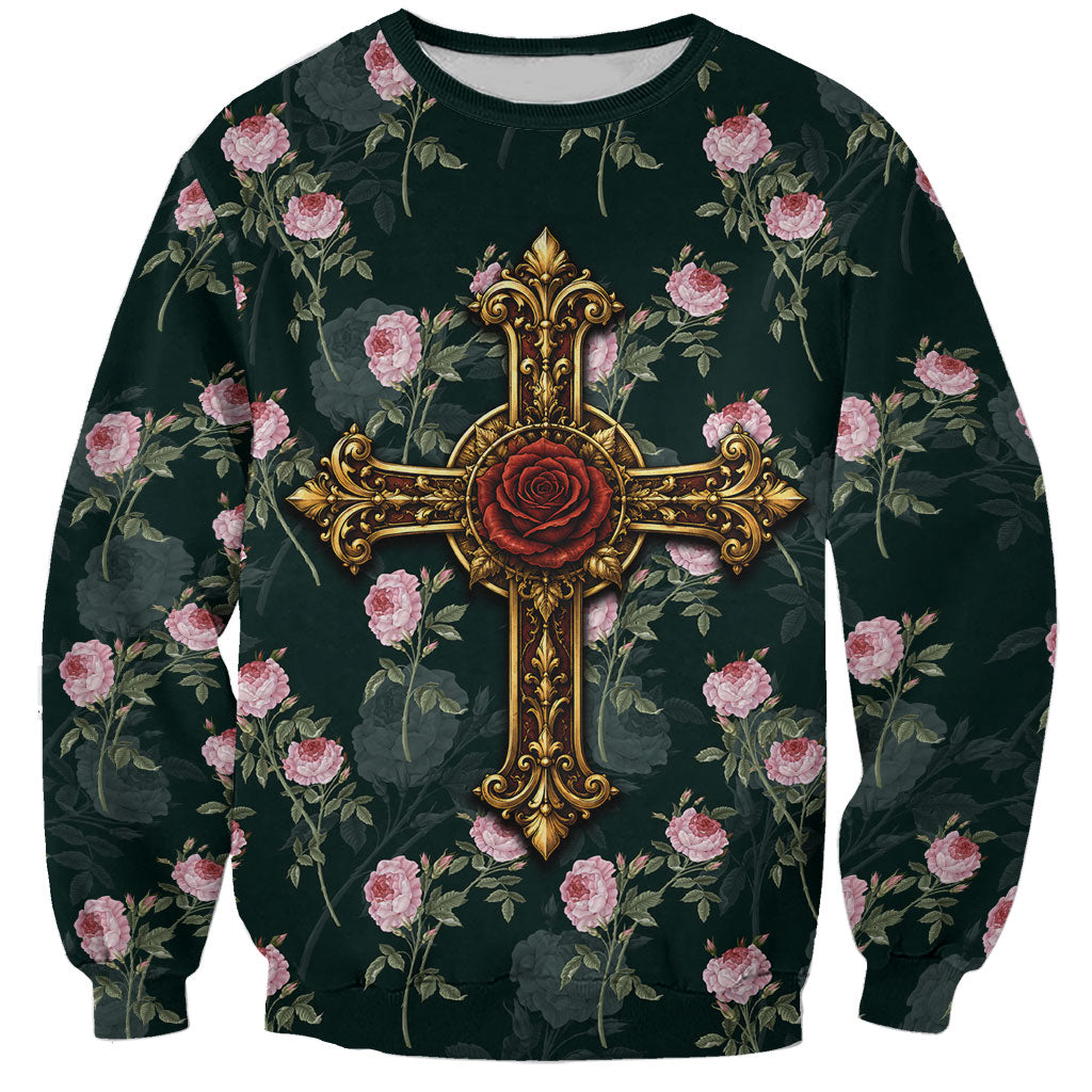 Rosicrucian Order Rose Cross Sweatshirt Gothic Baroque Crucifix Vintage Floral