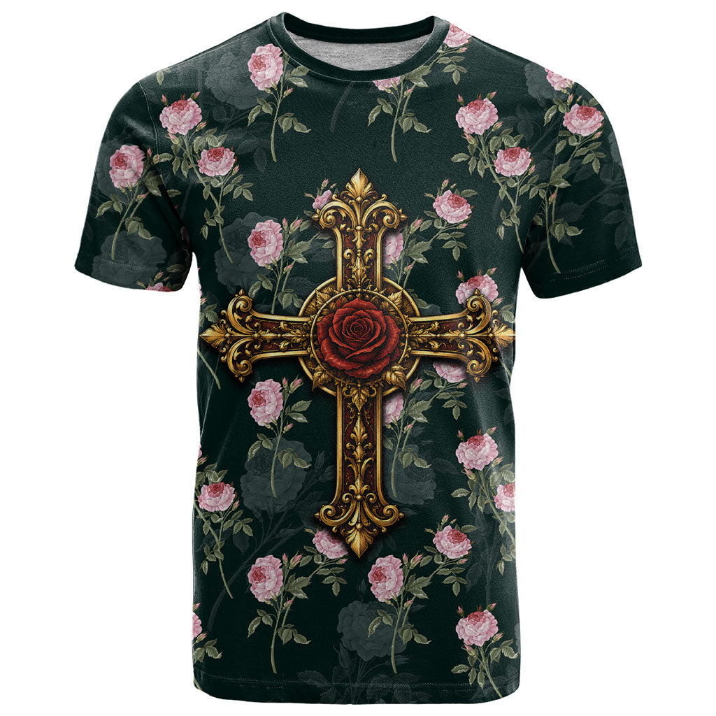Rosicrucian Order Rose Cross T Shirt Gothic Baroque Crucifix Vintage Floral