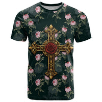 Rosicrucian Order Rose Cross T Shirt Gothic Baroque Crucifix Vintage Floral