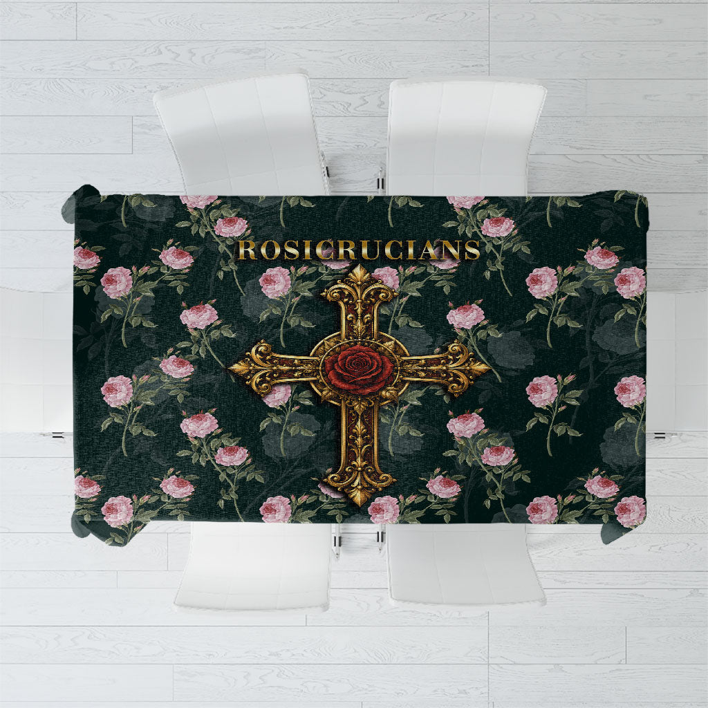 Rosicrucian Order Rose Cross Tablecloth Gothic Baroque Crucifix Vintage Floral