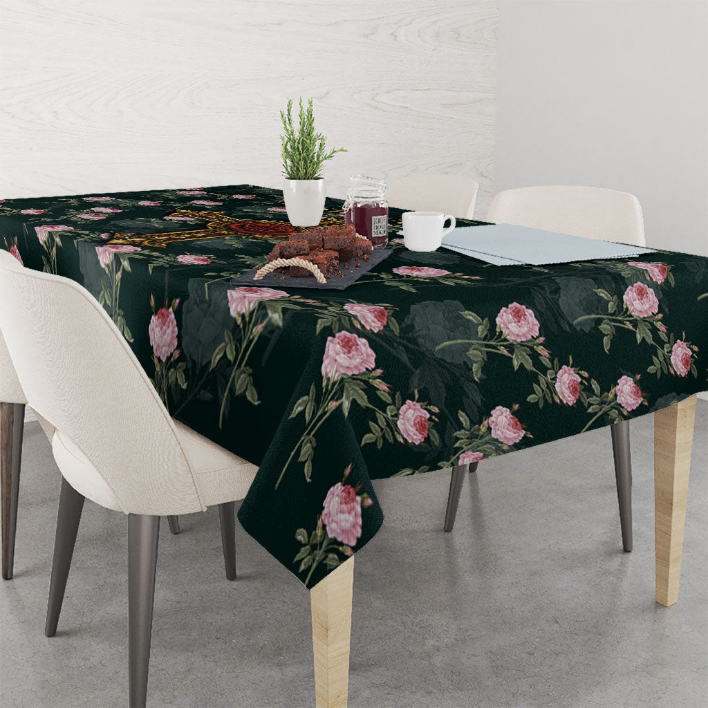 Rosicrucian Order Rose Cross Tablecloth Gothic Baroque Crucifix Vintage Floral