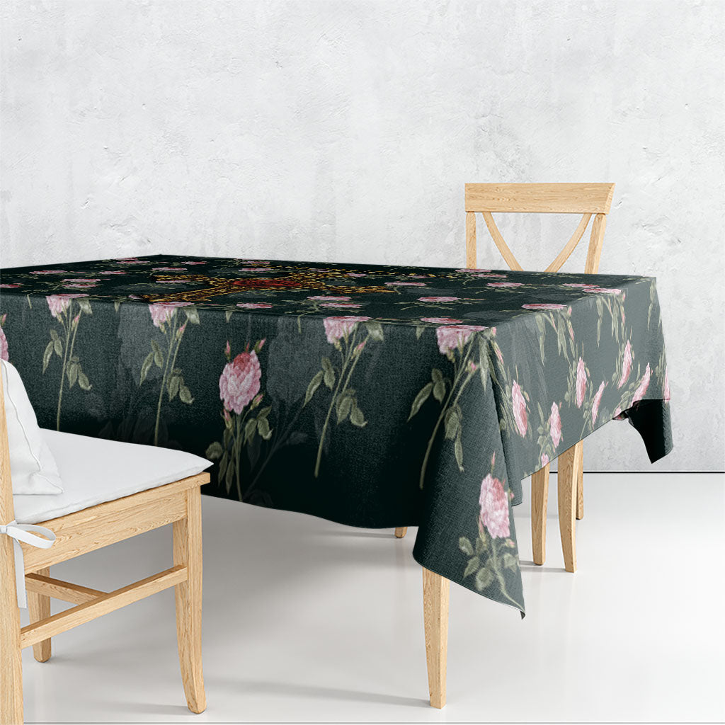 Rosicrucian Order Rose Cross Tablecloth Gothic Baroque Crucifix Vintage Floral