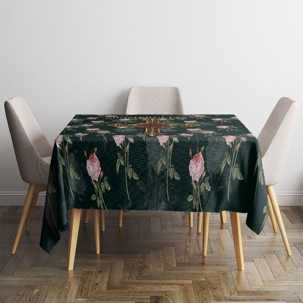 Rosicrucian Order Rose Cross Tablecloth Gothic Baroque Crucifix Vintage Floral