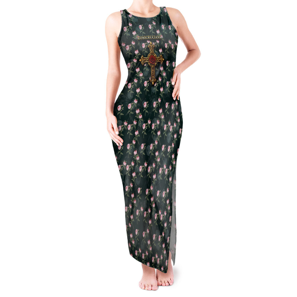 Rosicrucian Order Rose Cross Tank Maxi Dress Gothic Baroque Crucifix Vintage Floral