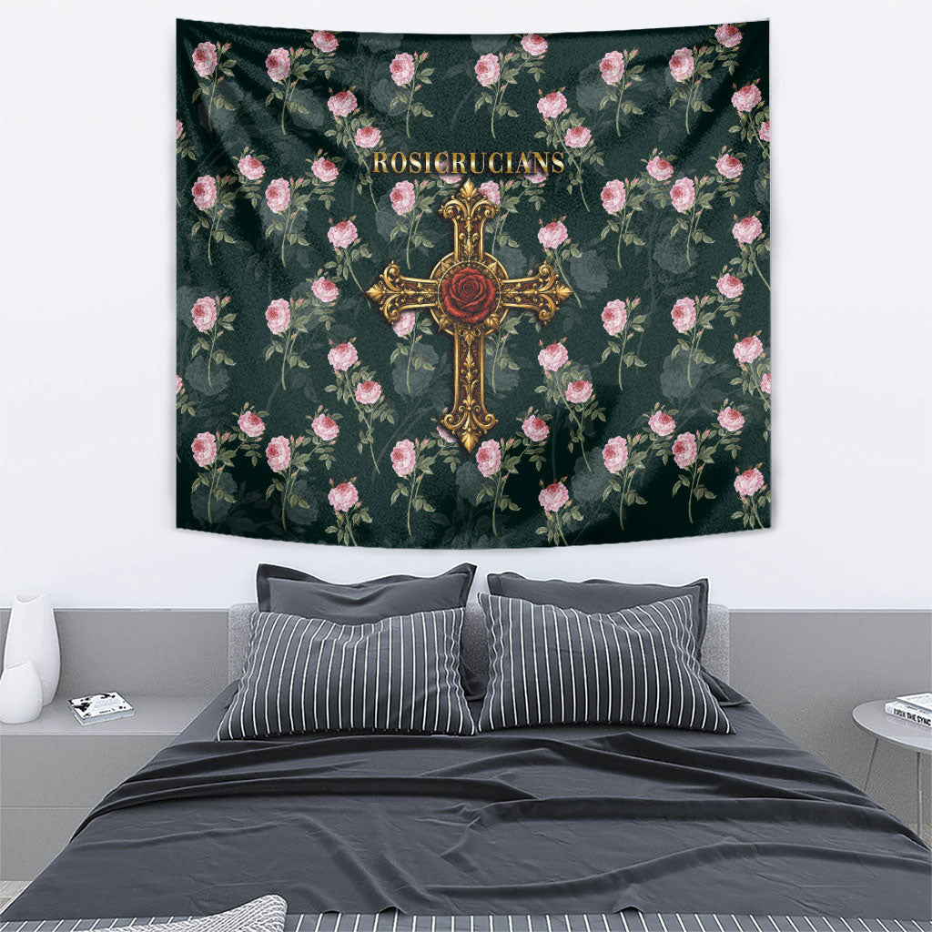 Rosicrucian Order Rose Cross Tapestry Gothic Baroque Crucifix Vintage Floral