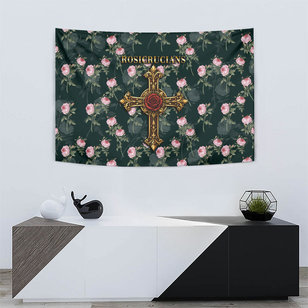 Rosicrucian Order Rose Cross Tapestry Gothic Baroque Crucifix Vintage Floral