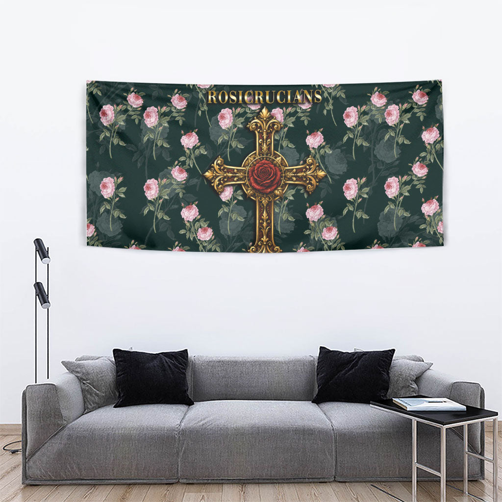 Rosicrucian Order Rose Cross Tapestry Gothic Baroque Crucifix Vintage Floral