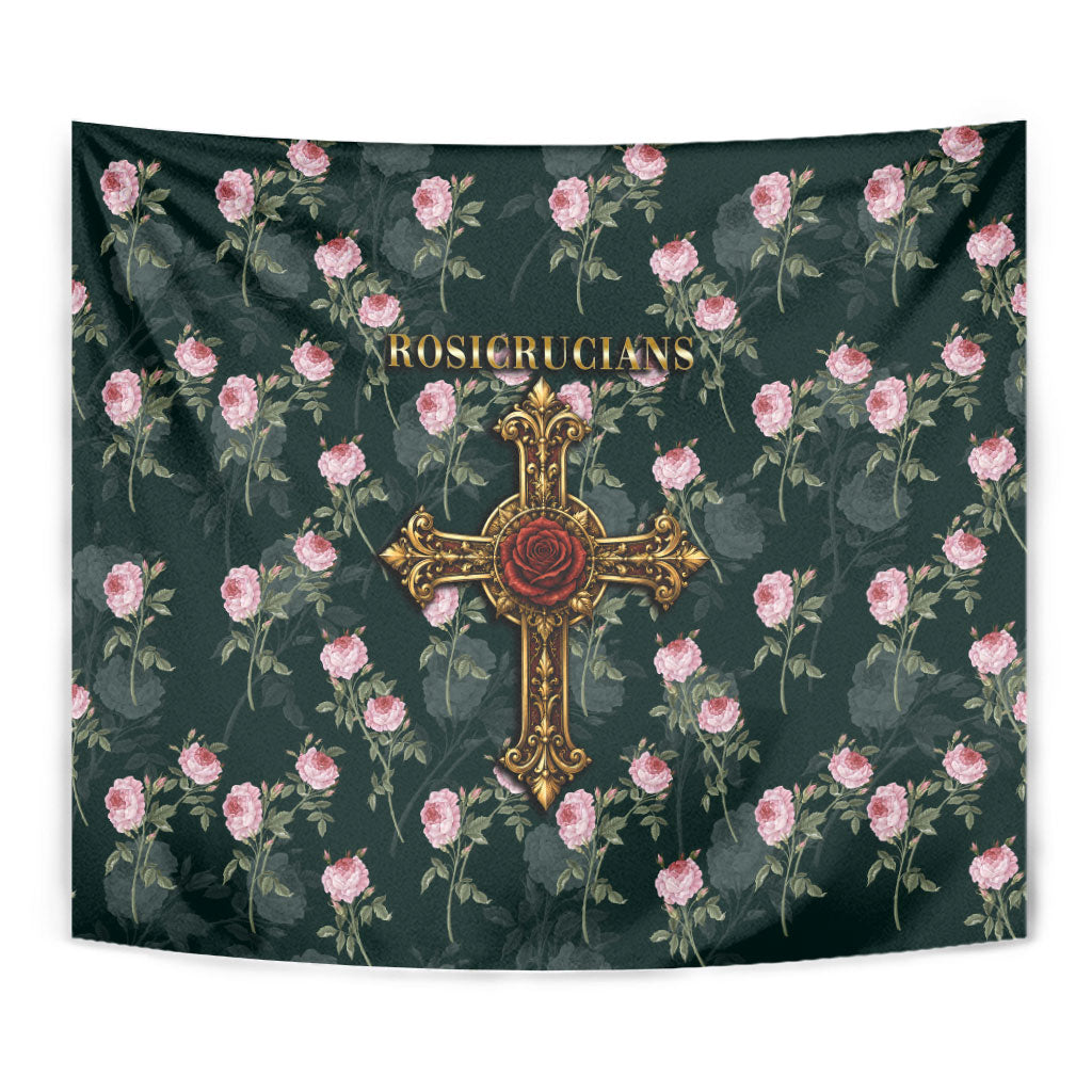 Rosicrucian Order Rose Cross Tapestry Gothic Baroque Crucifix Vintage Floral