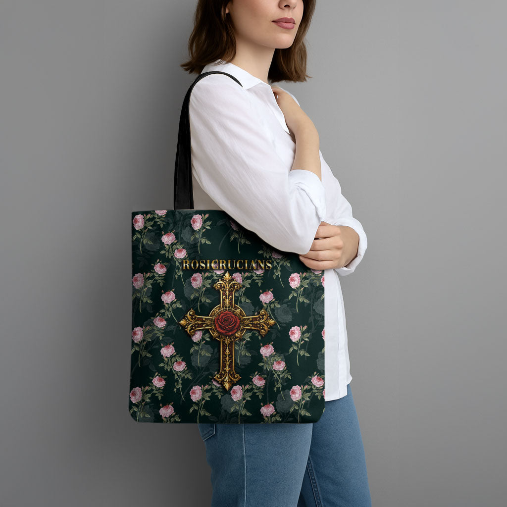 Rosicrucian Order Rose Cross Tote Bag Gothic Baroque Crucifix Vintage Floral