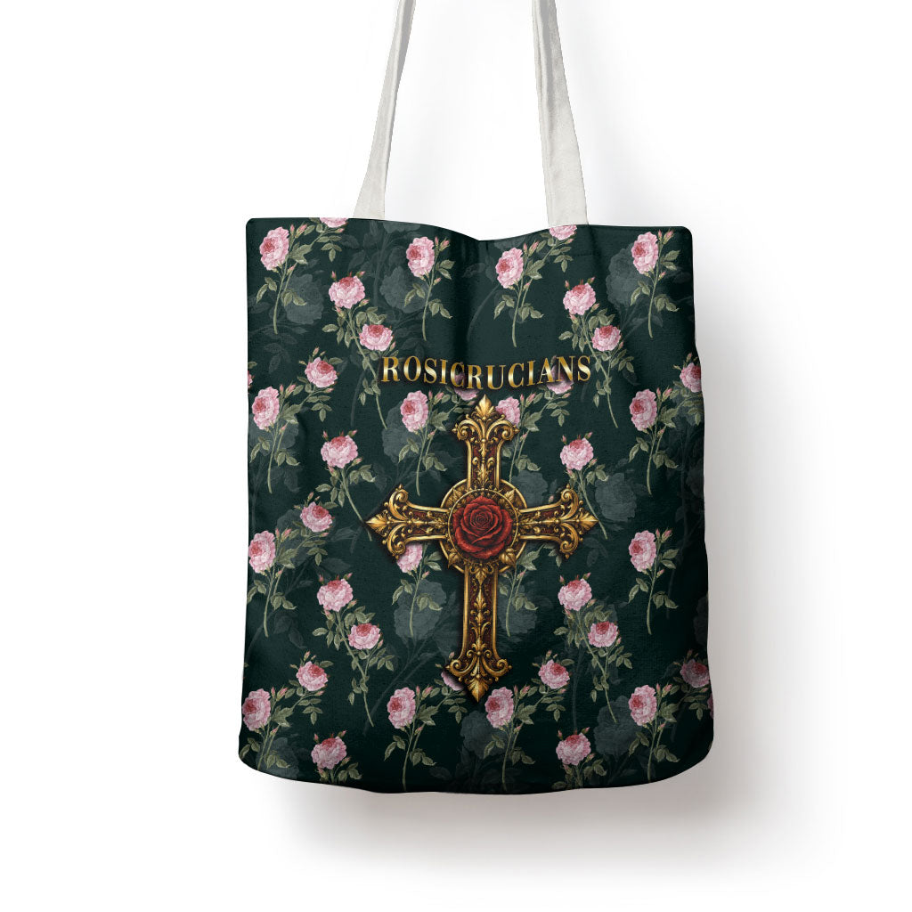 Rosicrucian Order Rose Cross Tote Bag Gothic Baroque Crucifix Vintage Floral