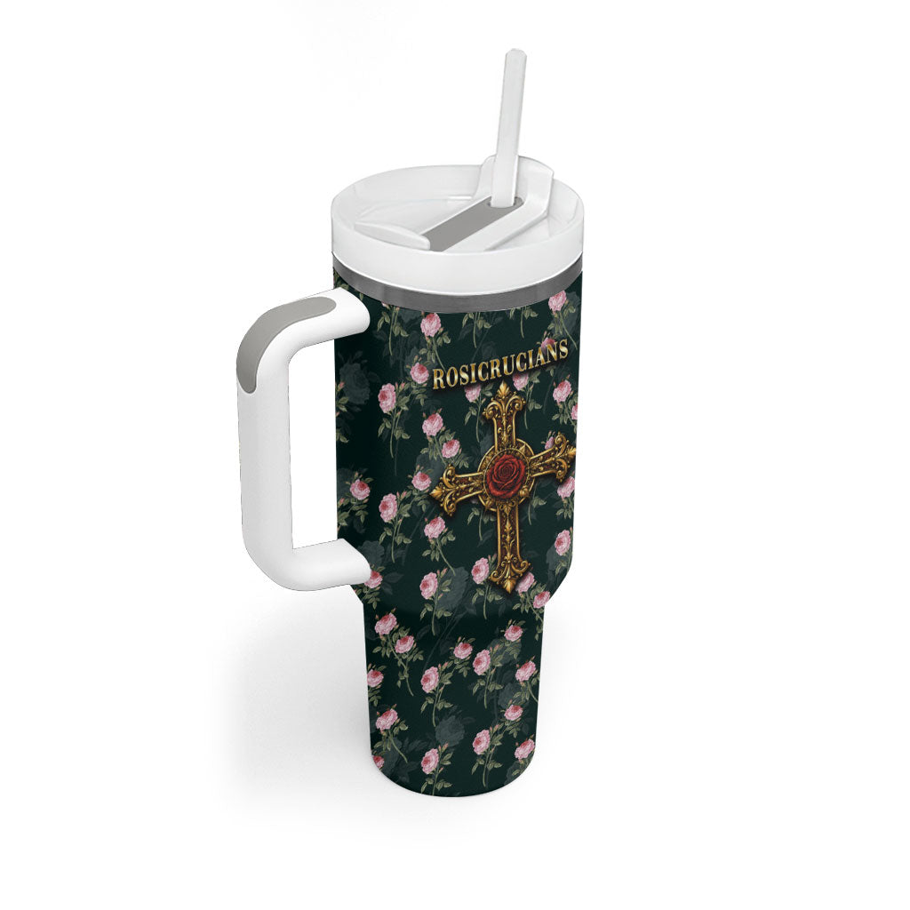 Rosicrucian Order Rose Cross Tumbler With Handle Gothic Baroque Crucifix Vintage Floral