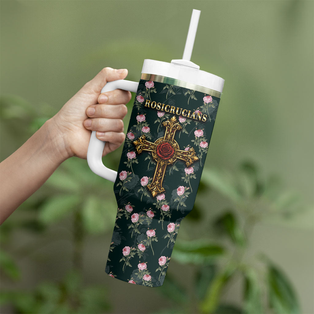 Rosicrucian Order Rose Cross Tumbler With Handle Gothic Baroque Crucifix Vintage Floral