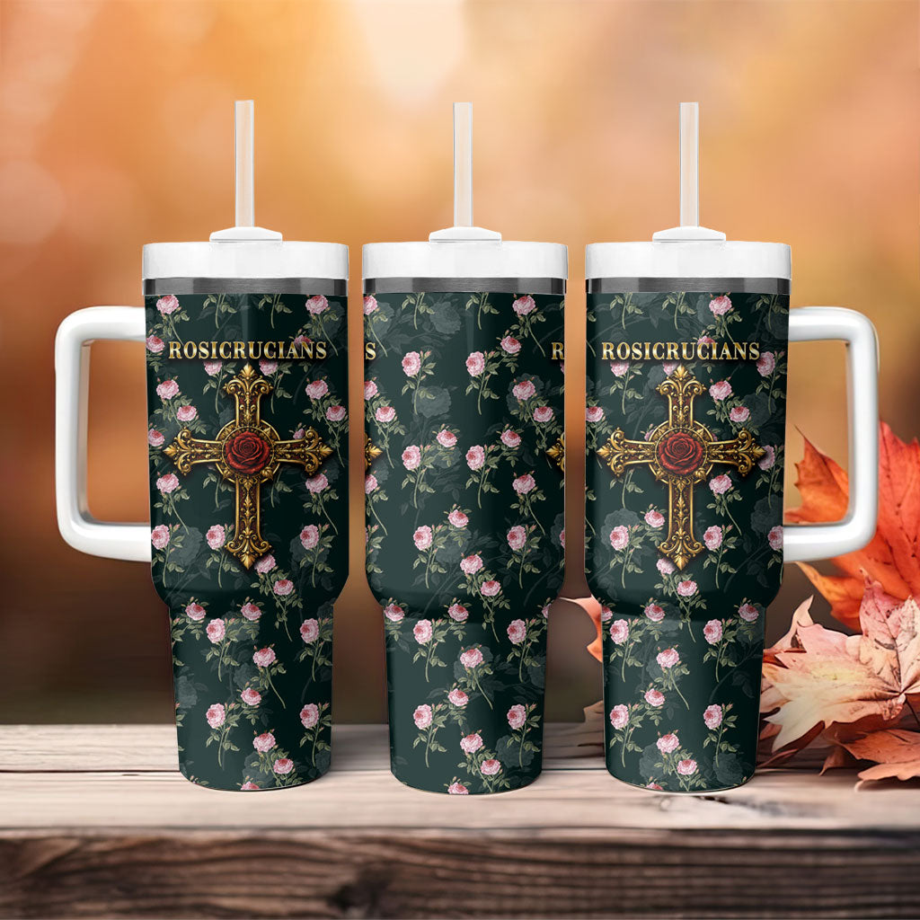 Rosicrucian Order Rose Cross Tumbler With Handle Gothic Baroque Crucifix Vintage Floral