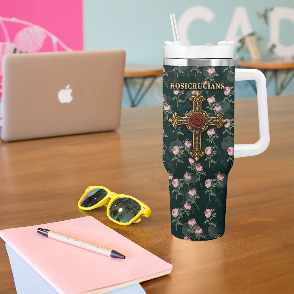 Rosicrucian Order Rose Cross Tumbler With Handle Gothic Baroque Crucifix Vintage Floral