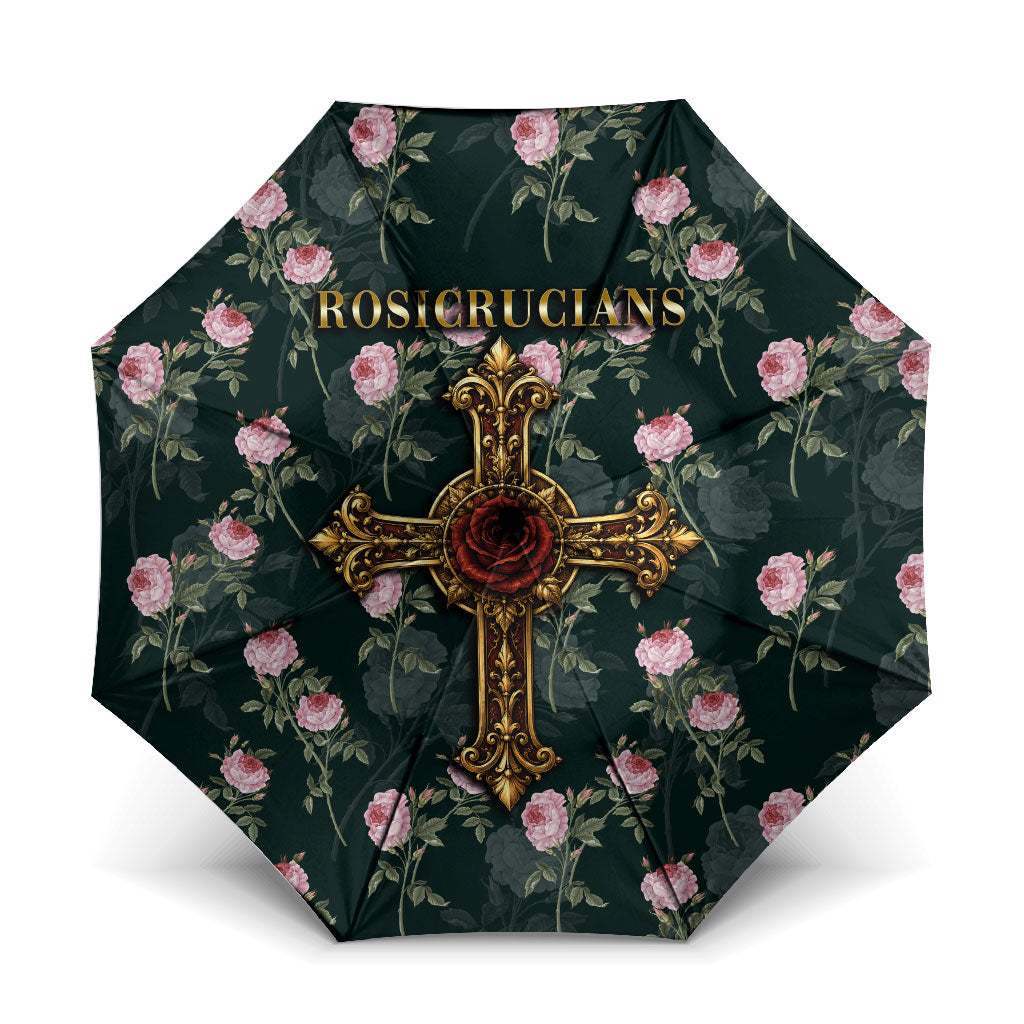 Rosicrucian Order Rose Cross Umbrella Gothic Baroque Crucifix Vintage Floral