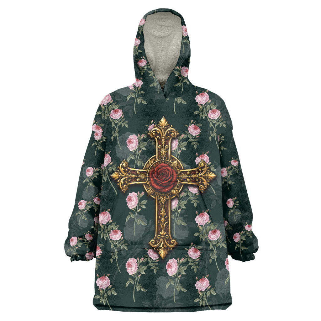 Rosicrucian Order Rose Cross Wearable Blanket Hoodie Gothic Baroque Crucifix Vintage Floral