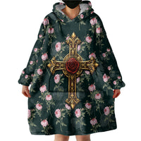 Rosicrucian Order Rose Cross Wearable Blanket Hoodie Gothic Baroque Crucifix Vintage Floral