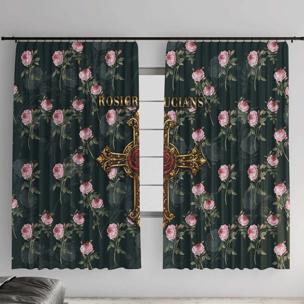 Rosicrucian Order Rose Cross Window Curtain Gothic Baroque Crucifix Vintage Floral