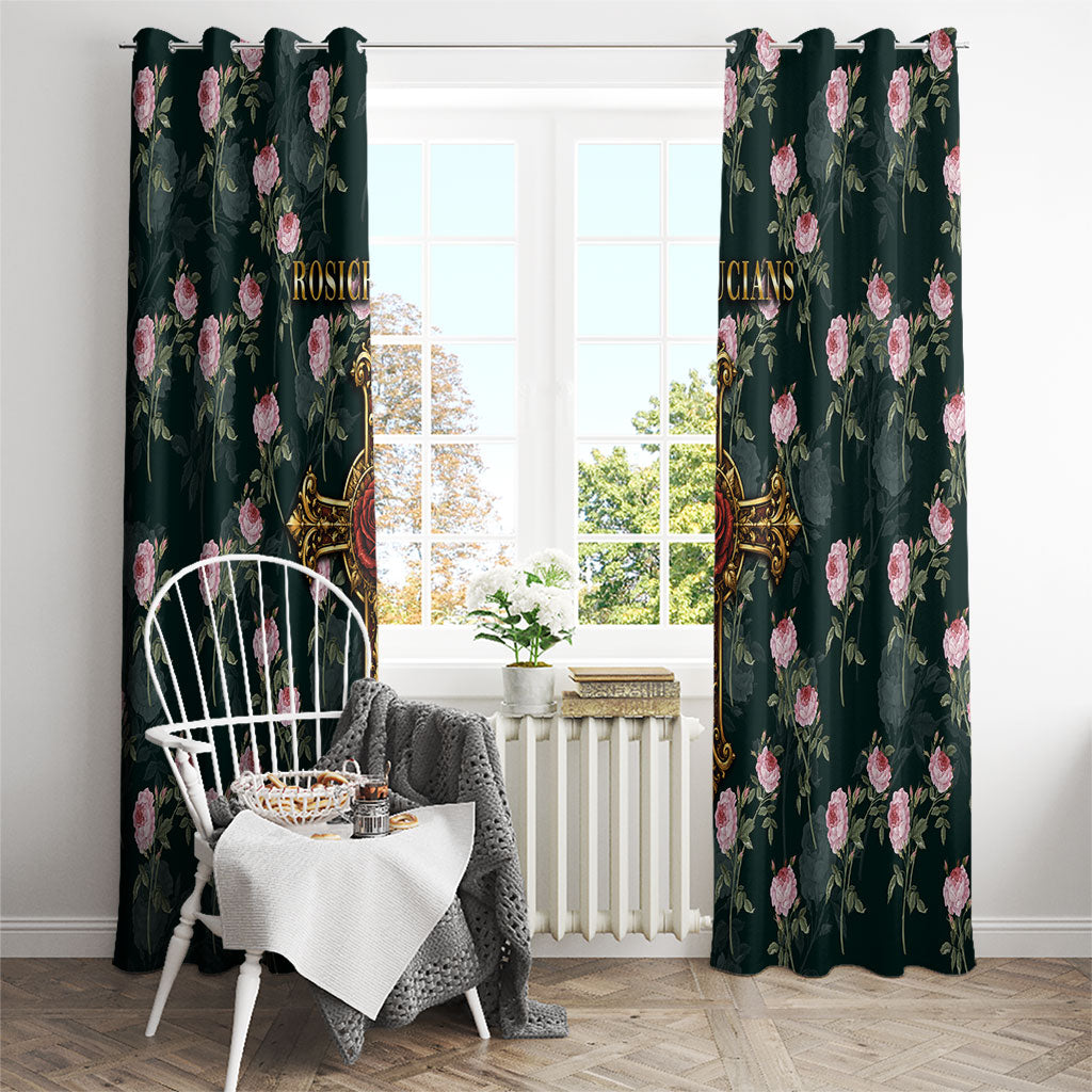 Rosicrucian Order Rose Cross Window Curtain Gothic Baroque Crucifix Vintage Floral