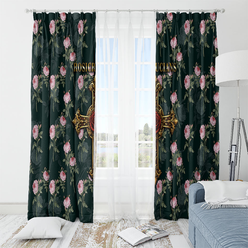 Rosicrucian Order Rose Cross Window Curtain Gothic Baroque Crucifix Vintage Floral