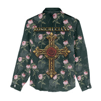 Rosicrucian Order Rose Cross Women Casual Shirt Gothic Baroque Crucifix Vintage Floral