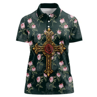 Rosicrucian Order Rose Cross Women Polo Shirt Gothic Baroque Crucifix Vintage Floral