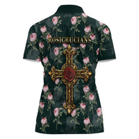 Rosicrucian Order Rose Cross Women Polo Shirt Gothic Baroque Crucifix Vintage Floral