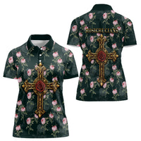 Rosicrucian Order Rose Cross Women Polo Shirt Gothic Baroque Crucifix Vintage Floral