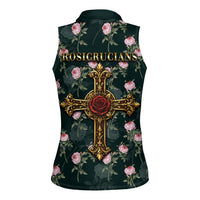Rosicrucian Order Rose Cross Women Sleeveless Polo Shirt Gothic Baroque Crucifix Vintage Floral