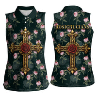 Rosicrucian Order Rose Cross Women Sleeveless Polo Shirt Gothic Baroque Crucifix Vintage Floral