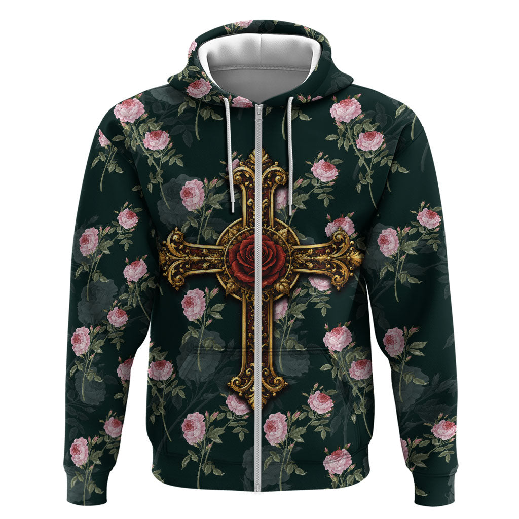 Rosicrucian Order Rose Cross Zip Hoodie Gothic Baroque Crucifix Vintage Floral