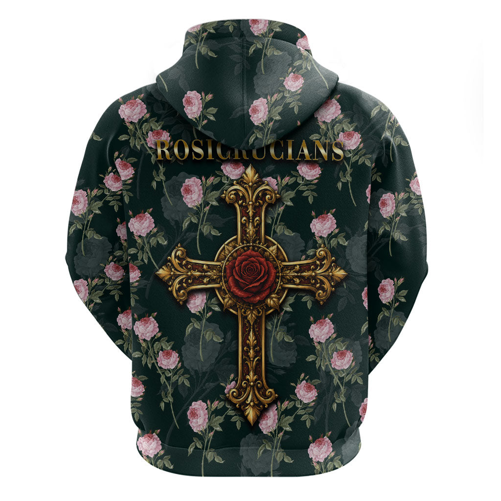 Rosicrucian Order Rose Cross Zip Hoodie Gothic Baroque Crucifix Vintage Floral