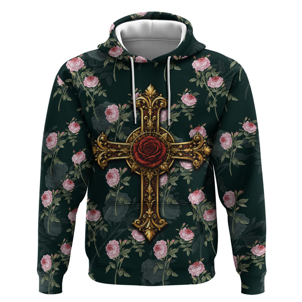 Rosicrucian Order Rose Cross Zip Hoodie Gothic Baroque Crucifix Vintage Floral