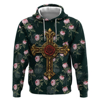 Rosicrucian Order Rose Cross Zip Hoodie Gothic Baroque Crucifix Vintage Floral