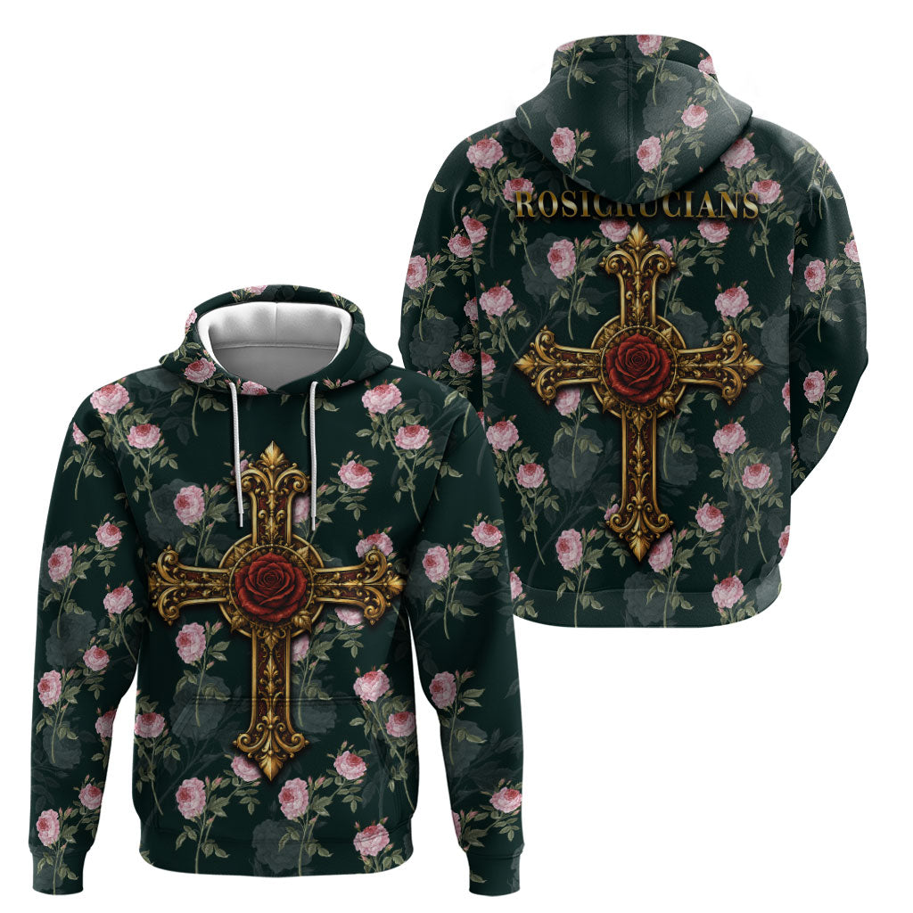 Rosicrucian Order Rose Cross Zip Hoodie Gothic Baroque Crucifix Vintage Floral