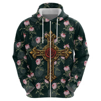 Rosicrucian Order Rose Cross Zip Hoodie Gothic Baroque Crucifix Vintage Floral