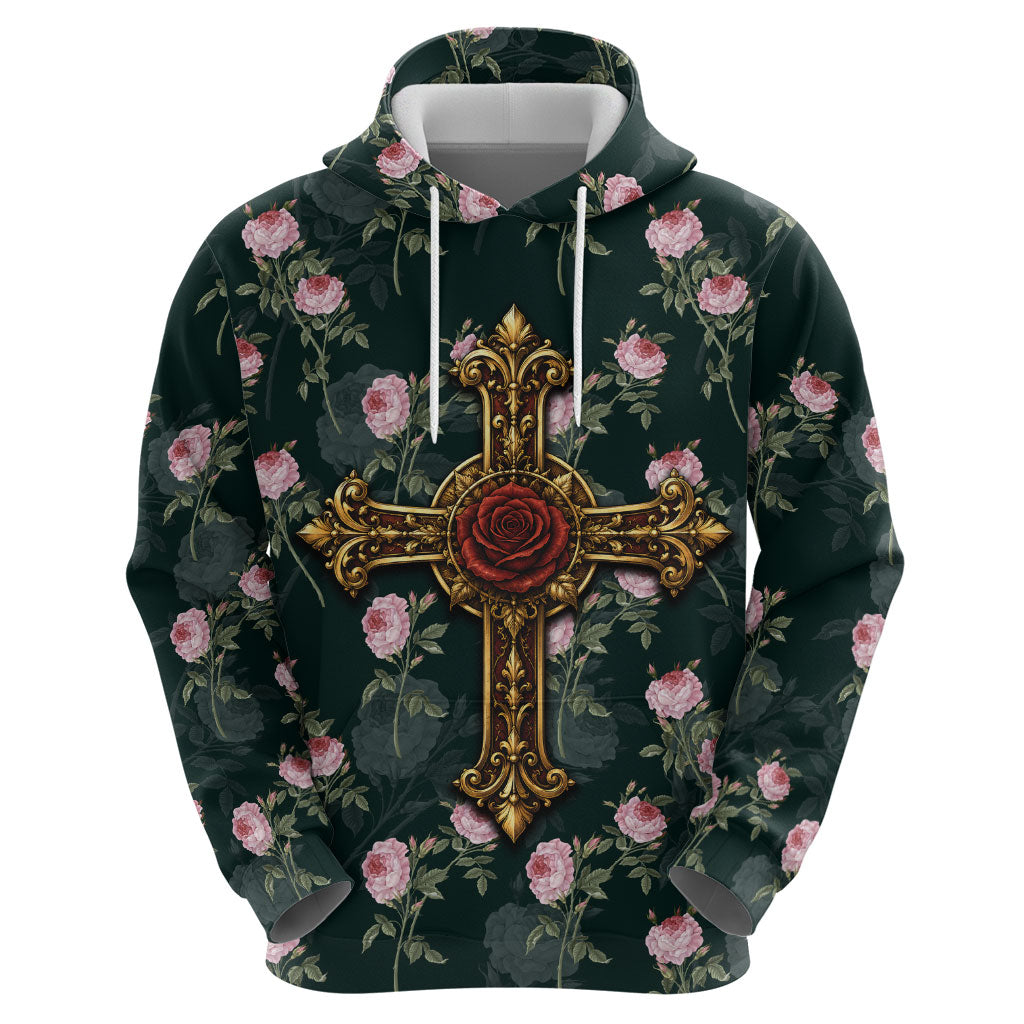 Rosicrucian Order Rose Cross Zip Hoodie Gothic Baroque Crucifix Vintage Floral