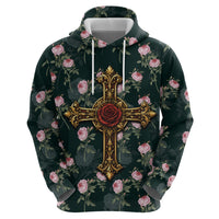 Rosicrucian Order Rose Cross Zip Hoodie Gothic Baroque Crucifix Vintage Floral