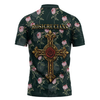 Rosicrucian Order Rose Cross Zipper Polo Shirt Gothic Baroque Crucifix Vintage Floral