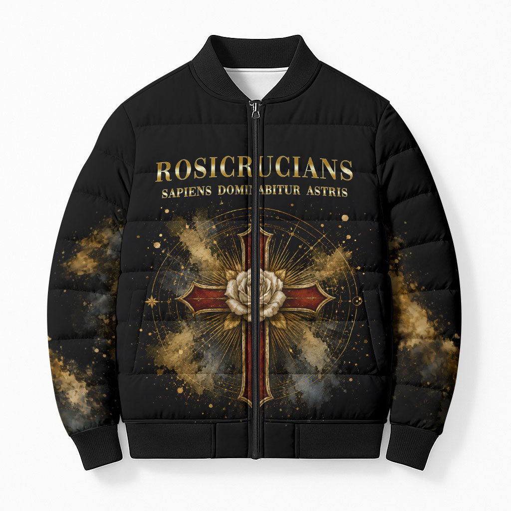 Personalized Rosicrucians Bomber Puffer Jacket Sapiens Dominabitur Astris Rose Cross
