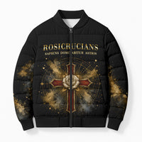 Personalized Rosicrucians Bomber Puffer Jacket Sapiens Dominabitur Astris Rose Cross