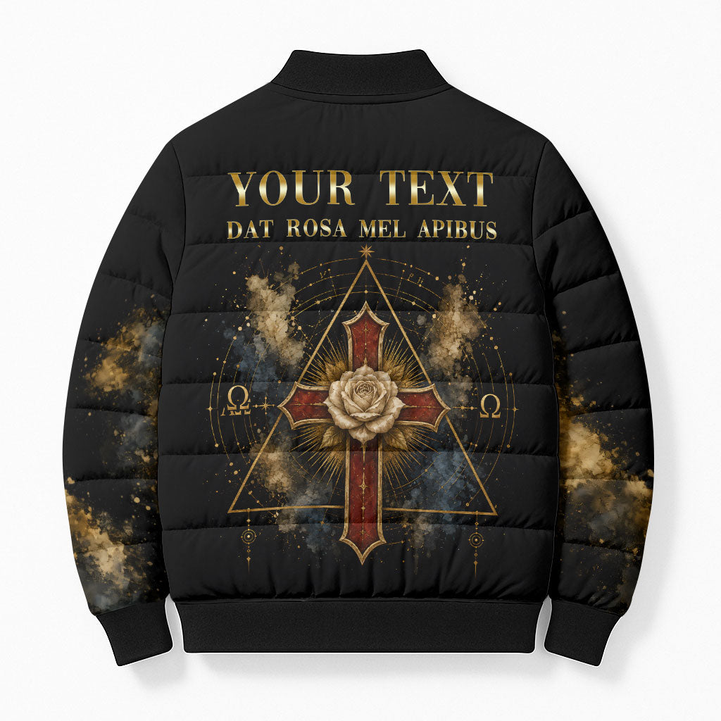 Personalized Rosicrucians Bomber Puffer Jacket Sapiens Dominabitur Astris Rose Cross